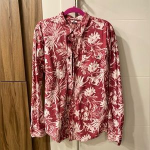 DC Men’s Size L Long Sleeve Button Down Hawaii Red and White